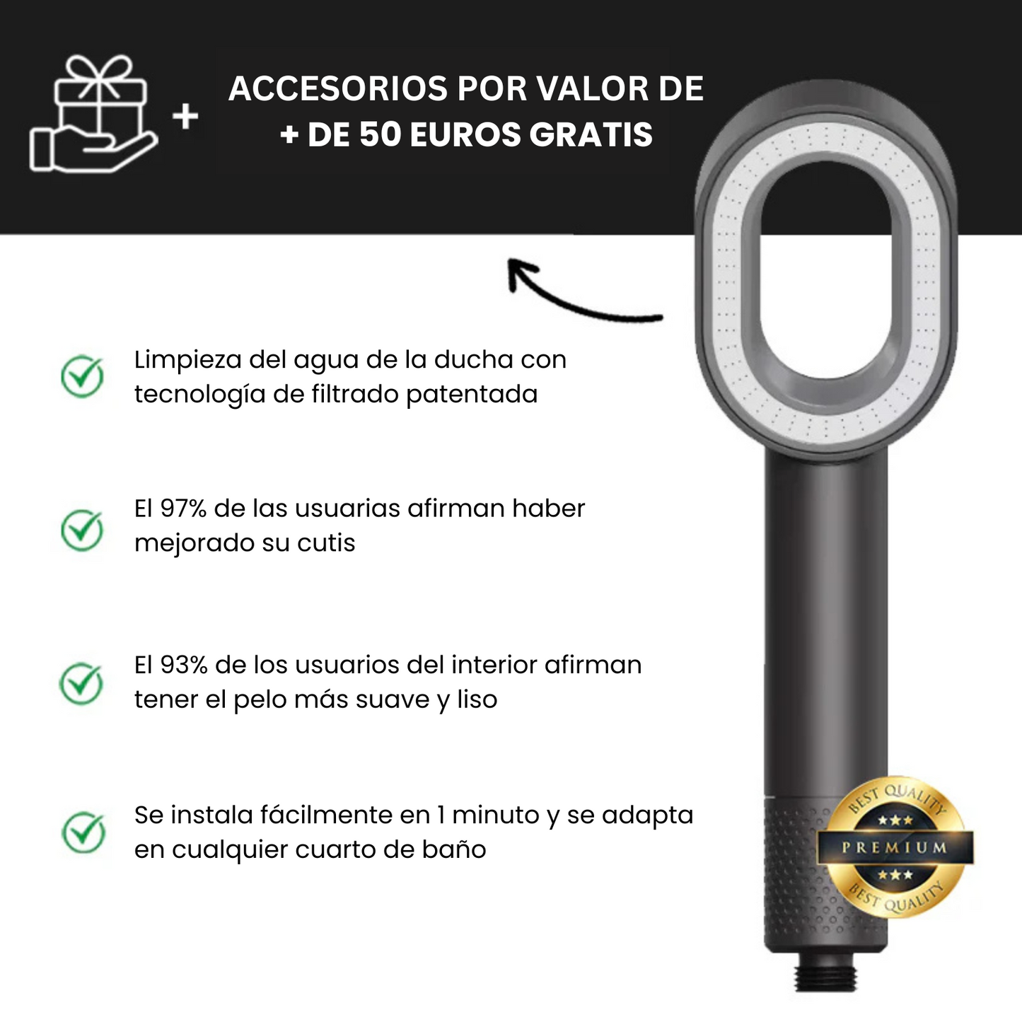 AQUAFINE™ Cabezal de Ducha con Filtro Premium 3 en 1